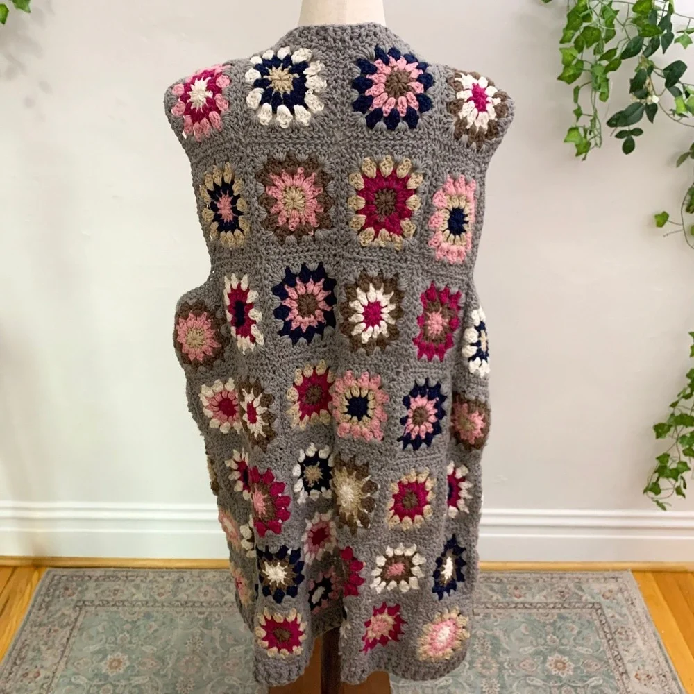 Handmade crochet granny‎ squares oversized vest one size